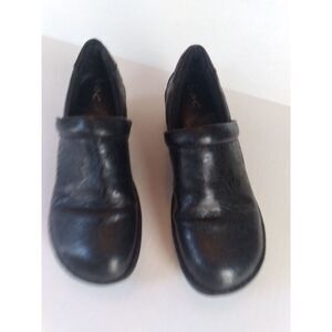 BOC Black Leather Clogs Embossed Slip‎ On Comfort Shoes Size 8